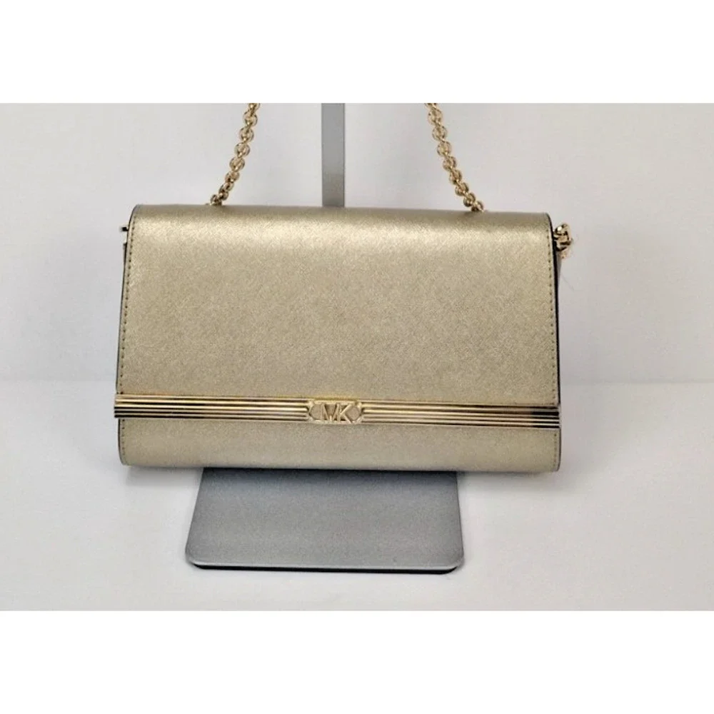 Michael Kors Mona Leather Clutch/Crossbody/Shoulder Bag - Metallic Gold - NWT